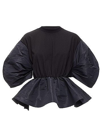 Alexander McQueen Alexander McQueen round puff sleeve peplum contrast top (view 1)