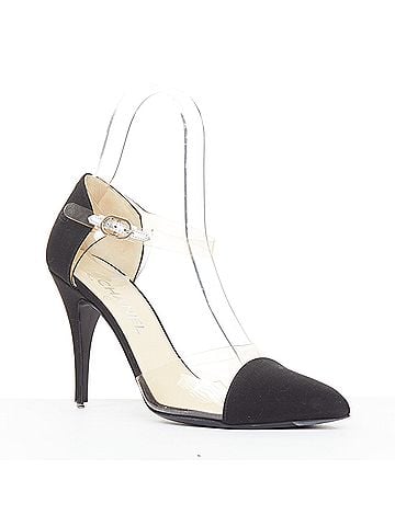 Chanel Chanel satin clear transparent PVC logo cap toe pump (view 1)