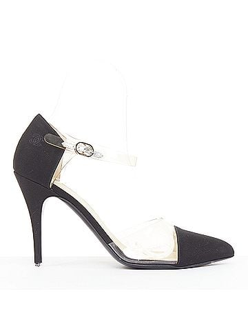 Chanel Chanel satin clear transparent PVC logo cap toe pump (view 2)