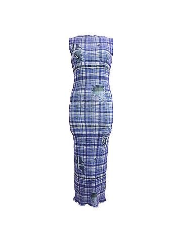 Acne Acne Studios Printed Ribbed-Knit Midi Dress in Blue Nylon (view 1)