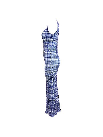 Acne Acne Studios Printed Ribbed-Knit Midi Dress in Blue Nylon (view 2)