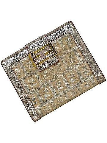 Fendi Fendi Bi-fold Wallet Zucchino FF 7289 8M0188 00RQ6 059 FENDI Canvas Leather Beige Glitter Metallic Pink Women's (view 1)