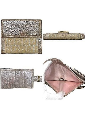 Fendi Fendi Bi-fold Wallet Zucchino FF 7289 8M0188 00RQ6 059 FENDI Canvas Leather Beige Glitter Metallic Pink Women's (view 2)