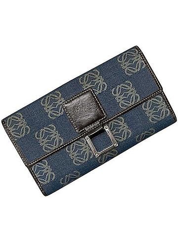 Loewe Loewe Bi-fold Long Wallet Anagram 240401 LOEWE Denim Canvas Blue Women's (view 1)