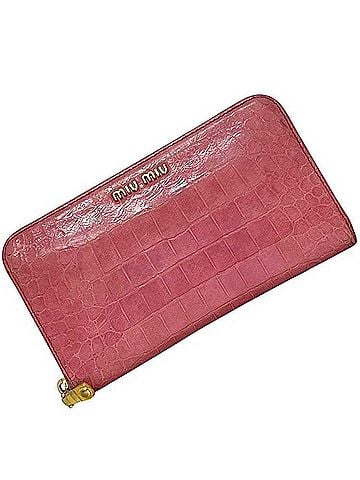 Miu Miu Miu Miu Miu Round Long Wallet 197A MIUMIU Leather Embossed Pink Women's (view 1)