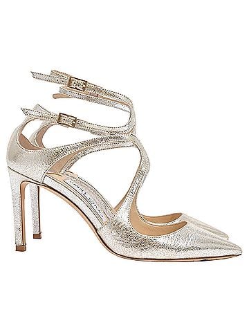 Jimmy Choo Jimmy Choo Lancer Glittered Pointed Toe Pumps in Silver Leather (view 1)