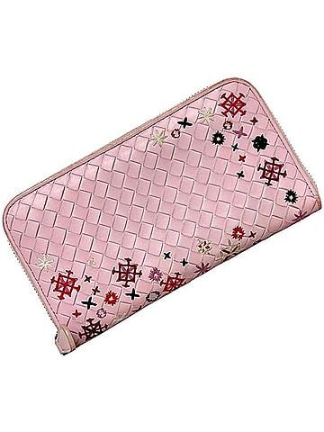 Bottega Veneta Bottega Veneta Long Wallet, Round Intrecciato, B06953385Q, BOTTEGAVENETA, Leather, Pink, Women's (view 1)