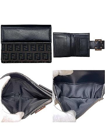 Fendi Fendi Bi-fold Wallet Zucchino FF 2414 8M0035 019 FENDI Canvas Leather Brown Black Women's (view 2)