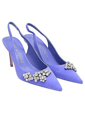 Stuart Weitzman Stuart Weitzman Crystal Fleur Slingback Pumps in Purple Suede (view 2)