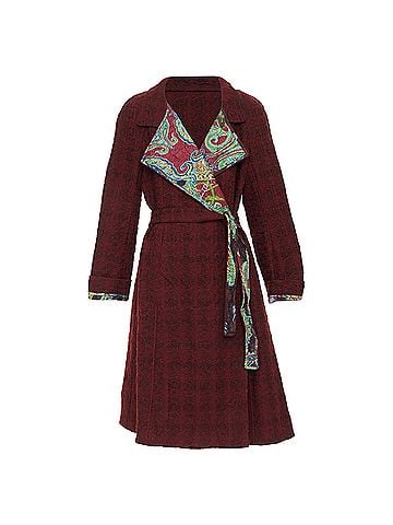 Christian Lacroix Christian Lacroix burgundy tweed multicolor paisley wrap coat (view 1)