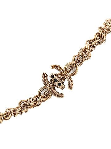 Chanel Chanel aged gold braided link black crystal CC short necklace (view 2)