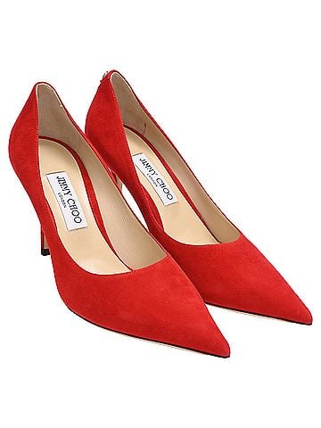 Jimmy Choo Jimmy Choo Pointed-Toe Pumps in Red Suede (view 2)