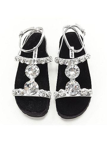 Miu Miu Miu Miu Velvet Crystal Flat Sandals (view 1)