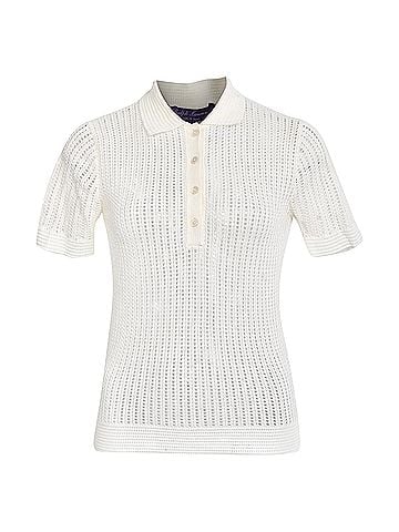 Ralph Lauren Ralph Lauren Pointelle-Knit Polo Sweater in White Cotton (view 1)