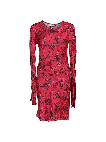 Ganni Ganni Floral-Print Long Sleeve Mini Dress in Red Viscose (view 1)