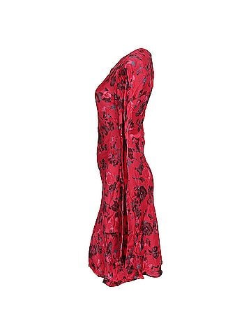 Ganni Ganni Floral-Print Long Sleeve Mini Dress in Red Viscose (view 2)