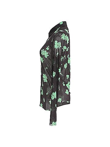Ganni Ganni Printed Button-Down Mesh Shirt in Black Polyamide (view 2)