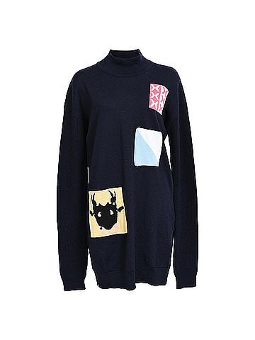 J.W. Anderson Jw Anderson Crochet Patch Mock Neck Sweater in Navy Blue Wool (view 1)