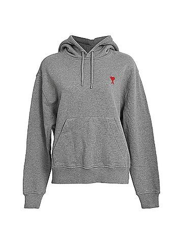 AMI Ami Paris Ami De Coeur Hoodie in Grey Cotton (view 1)
