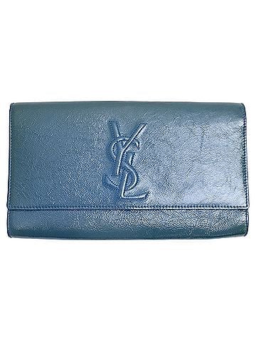 Saint Laurent Yves Saint Laurent Large Belle de Jour Clutch Bag in Blue Textured Patent Leather (view 1)