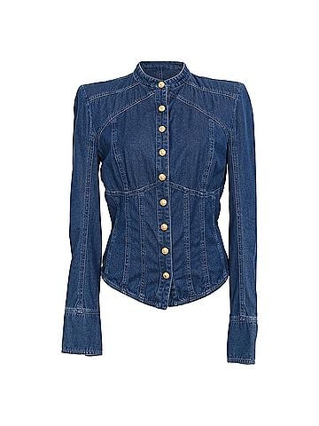 Balmain Balmain Corset Type Denim Jacket in Blue Cotton (view 1)