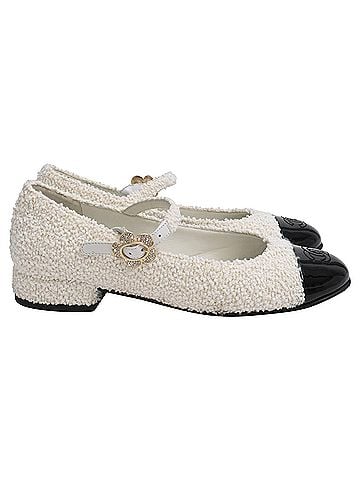 Chanel Chanel CC Tweed Mary Jane Ballet Flats in White Cotton (view 1)