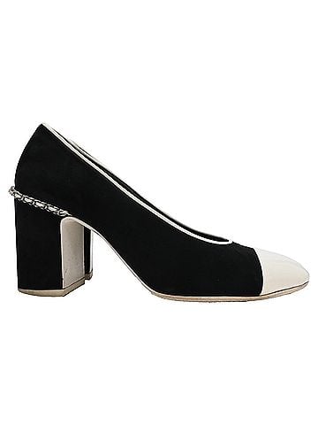 Chanel Chanel Chain Accent Cap-Toe Pumps in Black Suede (view 1)