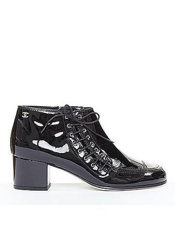 Chanel Chanel Patent Gold CC Ankle Booties (view 1)