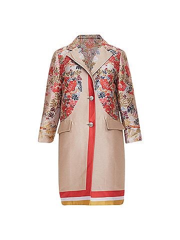 ETRO Etro taupe red placed floral cotton blend overcoat (view 1)