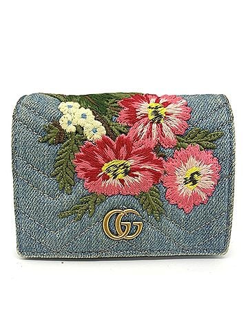 Gucci Gucci Bi-fold Wallet GG Marmont Denim Flower Embroidery Women's GUCCI (view 1)