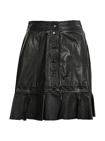 Ganni Ganni Rhinehart Ruffled Mini Skirt in Black Leather (view 1)