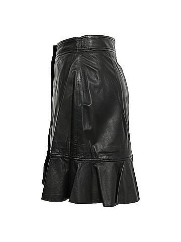 Ganni Ganni Rhinehart Ruffled Mini Skirt in Black Leather (view 2)