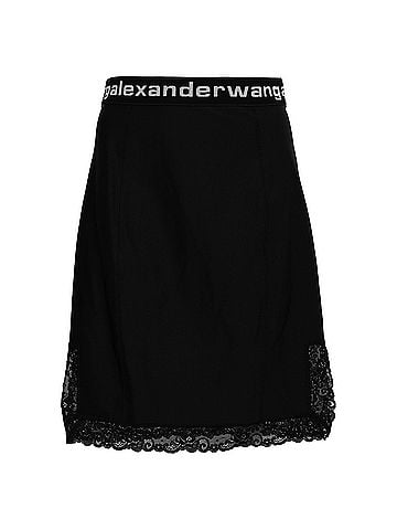 Alexander Wang T by Alexander Lace Trimmed Skirt in Black Polyamide (view 1)