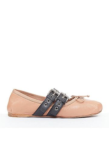 Miu Miu Miu Miu Leather Punk Strap Ballet Flats (view 1)
