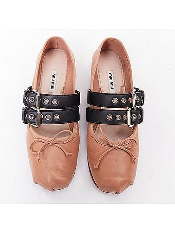 Miu Miu Miu Miu Leather Punk Strap Ballet Flats (view 2)