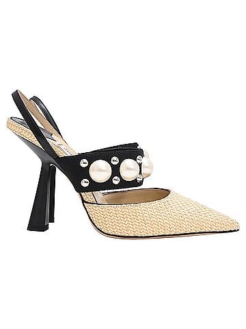 Jimmy Choo Jimmy Choo Breslin 100 Pumps in Beige Raffia (view 1)