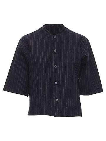 Comme des Garçons Comme des Garcons navy blue pinstripe wool baseball shirt (view 1)