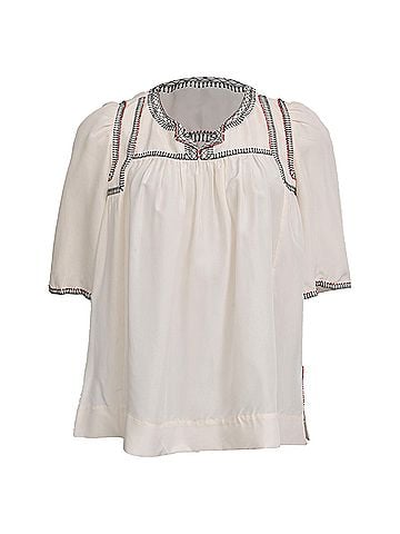 Isabel Marant Isabel Marant Étoile Short-Sleeved Embroidered Blouse in White Silk (view 1)