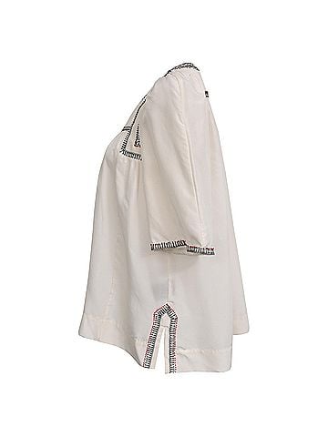 Isabel Marant Isabel Marant Étoile Short-Sleeved Embroidered Blouse in White Silk (view 2)