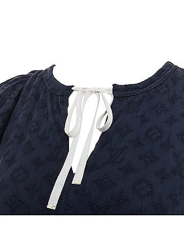 Louis Vuitton LOUIS VUITTON black monogram denim ruffle keyhole cap sleeve peplum blouse S (view 2)