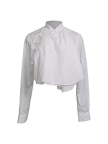 Comme des Garçons Comme Des Garçons Mandarin Collared Cropped Shirt in White Cotton (view 1)