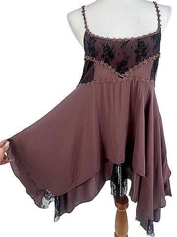 Free People 2010 Pieced Together Voile &amp; Lace Boho Slip Dress | Dark Boho Whimsigoth Grunge Fairycore Indie Casual Dress (view 2)