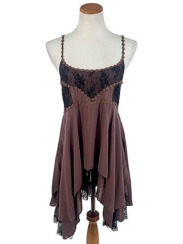 Free People 2010 Pieced Together Voile &amp; Lace Boho Slip Dress | Dark Boho Whimsigoth Grunge Fairycore Indie Casual Dress (view 1)