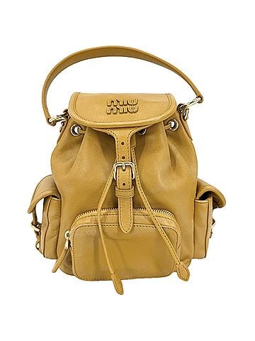 Miu Miu Miu Miu Miu Women's Backpack, Rucksack, Handbag, Mustard, Leather, Yellow, Gold Hardware (view 1)