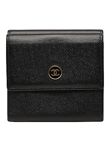 Chanel Chanel Coco Mark Bi-fold Wallet, Black and Gold Leather, Women's CHANEL (view 1)