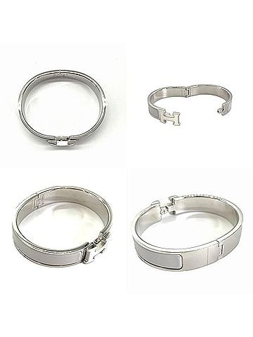 Hermès Hermes Click H Bangle, Gray and White Enamel (view 2)