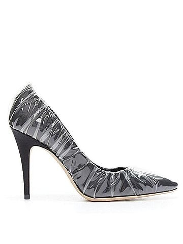 Jimmy Choo Off-White Jimmy Choo black satin transparent ruche pumps (view 1)