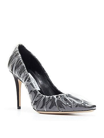 Jimmy Choo Off-White Jimmy Choo black satin transparent ruche pumps (view 2)