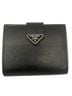 Prada 100% Leather Black Prada Saffiano Tab Bi-fold Compact Wallet Black PRADA One size - photo 1