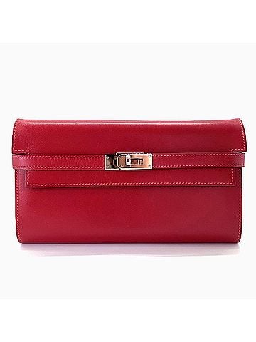 Hermès Hermes Kelly Wallet, Box Calf Leather, Red, Long C Stamp (view 1)